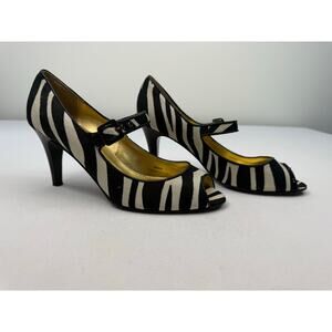J.Crew Zebra Print Mary Jane Peep Toe 3.5” Heels Made in Italy Size 9